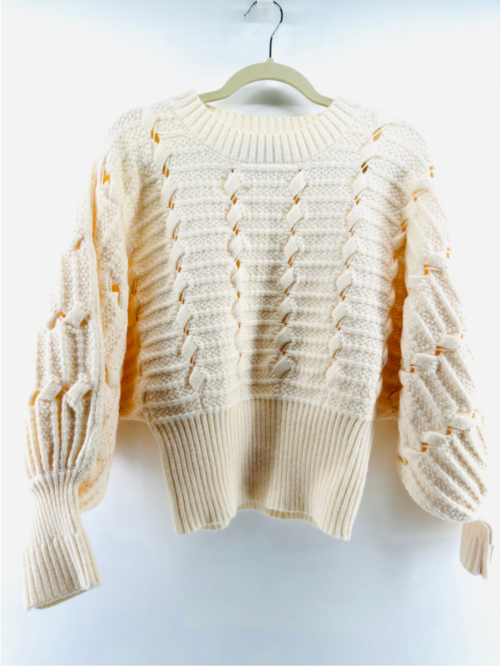 HEYSON Chunky Cream CABLE KNIT CottageCore Lagenlook Oversized Sweater WOMENS M